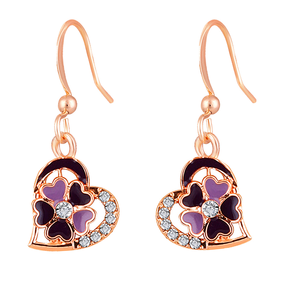 Red and Pink Meenakari Work and Crystals Floral Heart Earrings