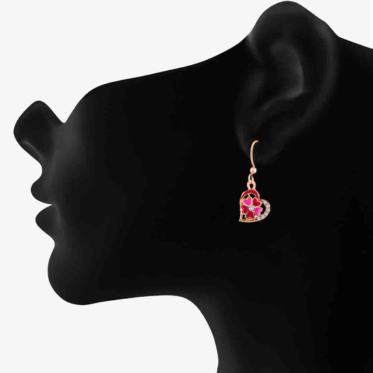 Red and Pink Meenakari Work and Crystals Floral Heart Earrings
