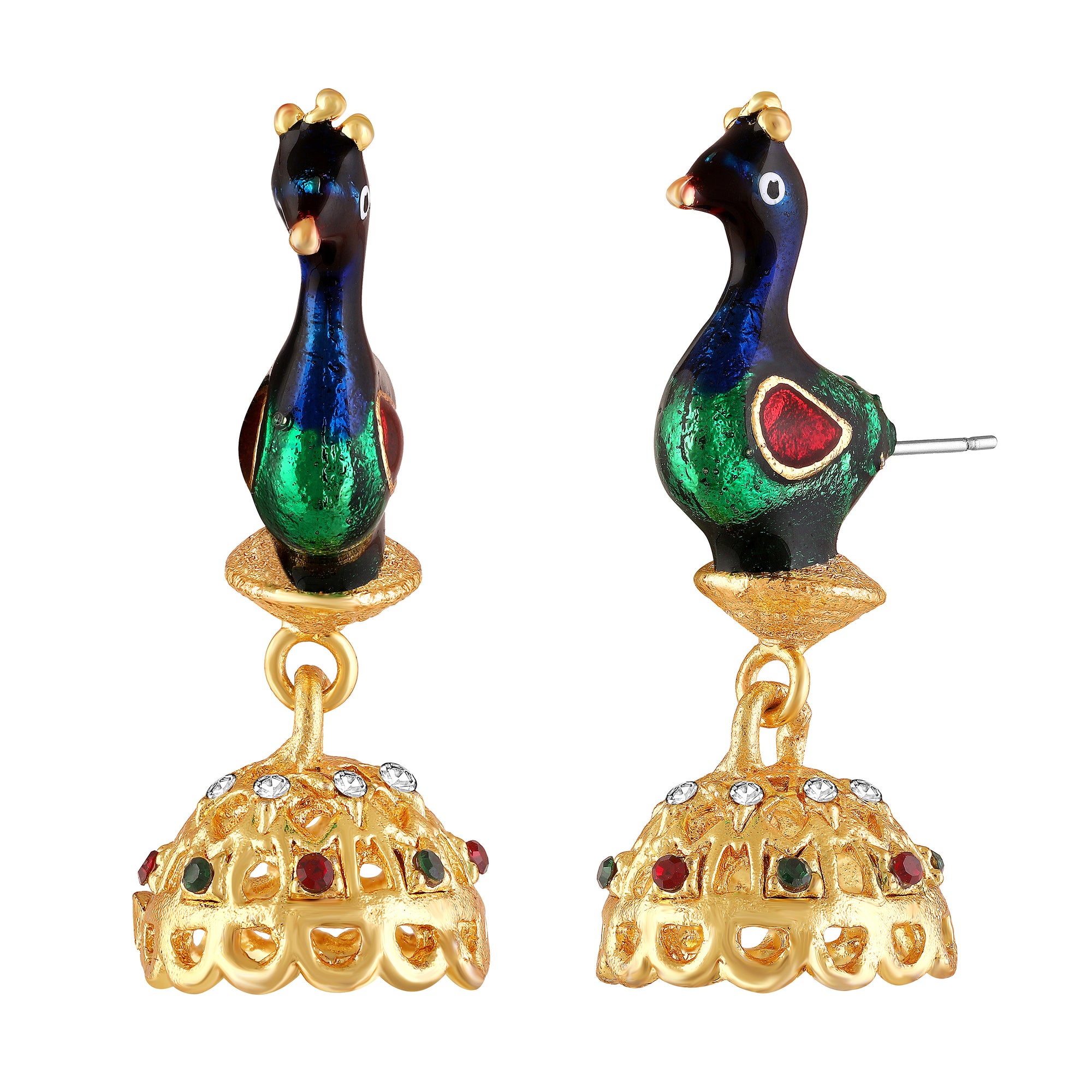 Meenakari Enamel Peacock-Shaped Dangler Jhumka Earrings