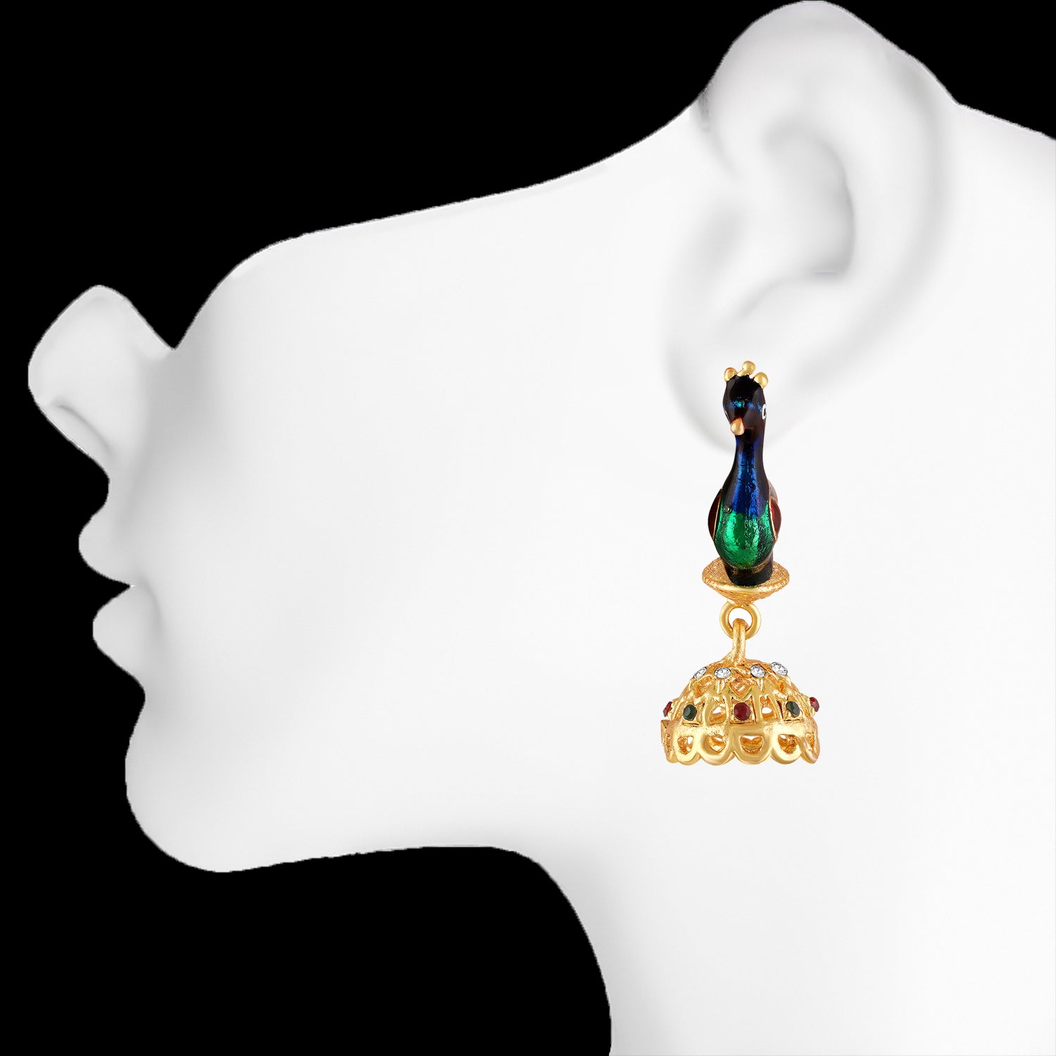 Meenakari Enamel Peacock-Shaped Dangler Jhumka Earrings