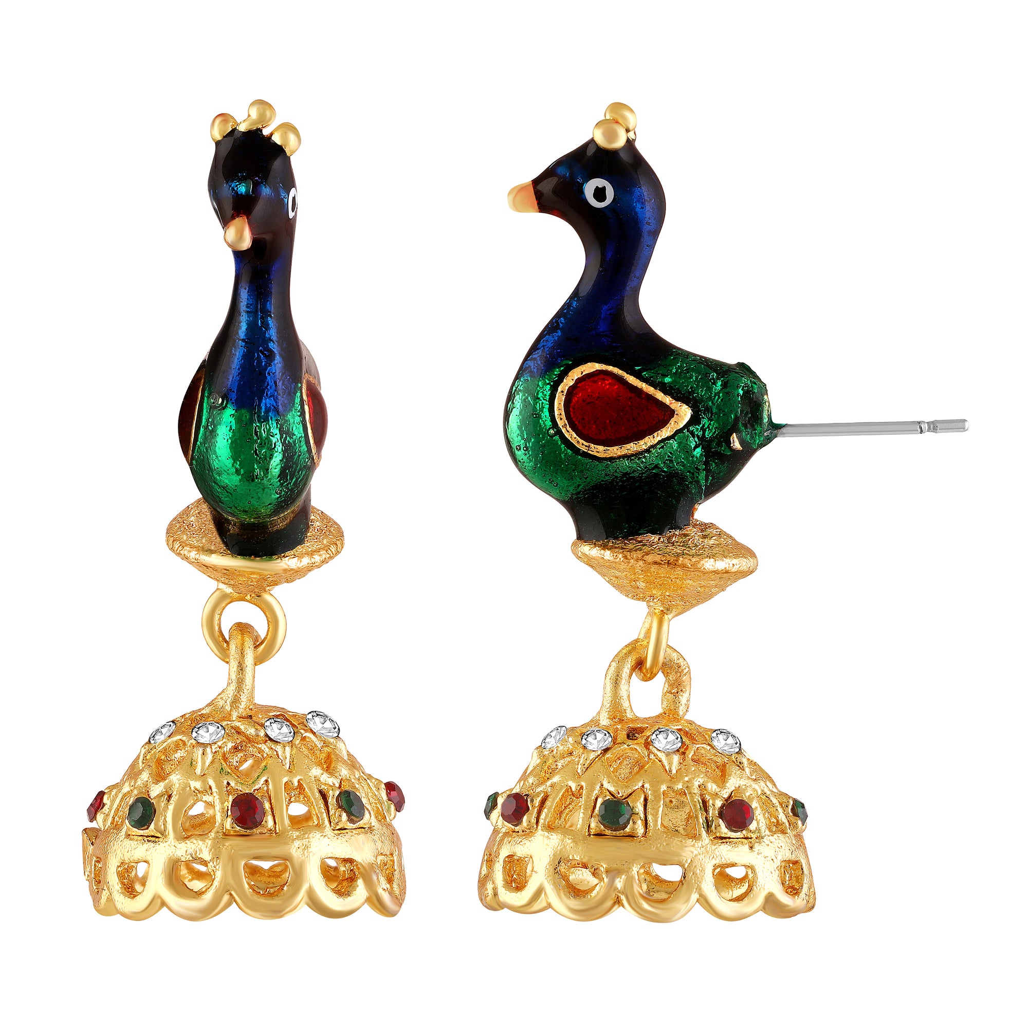 Meenakari Enamel Peacock-Shaped Dangler Jhumka Earrings