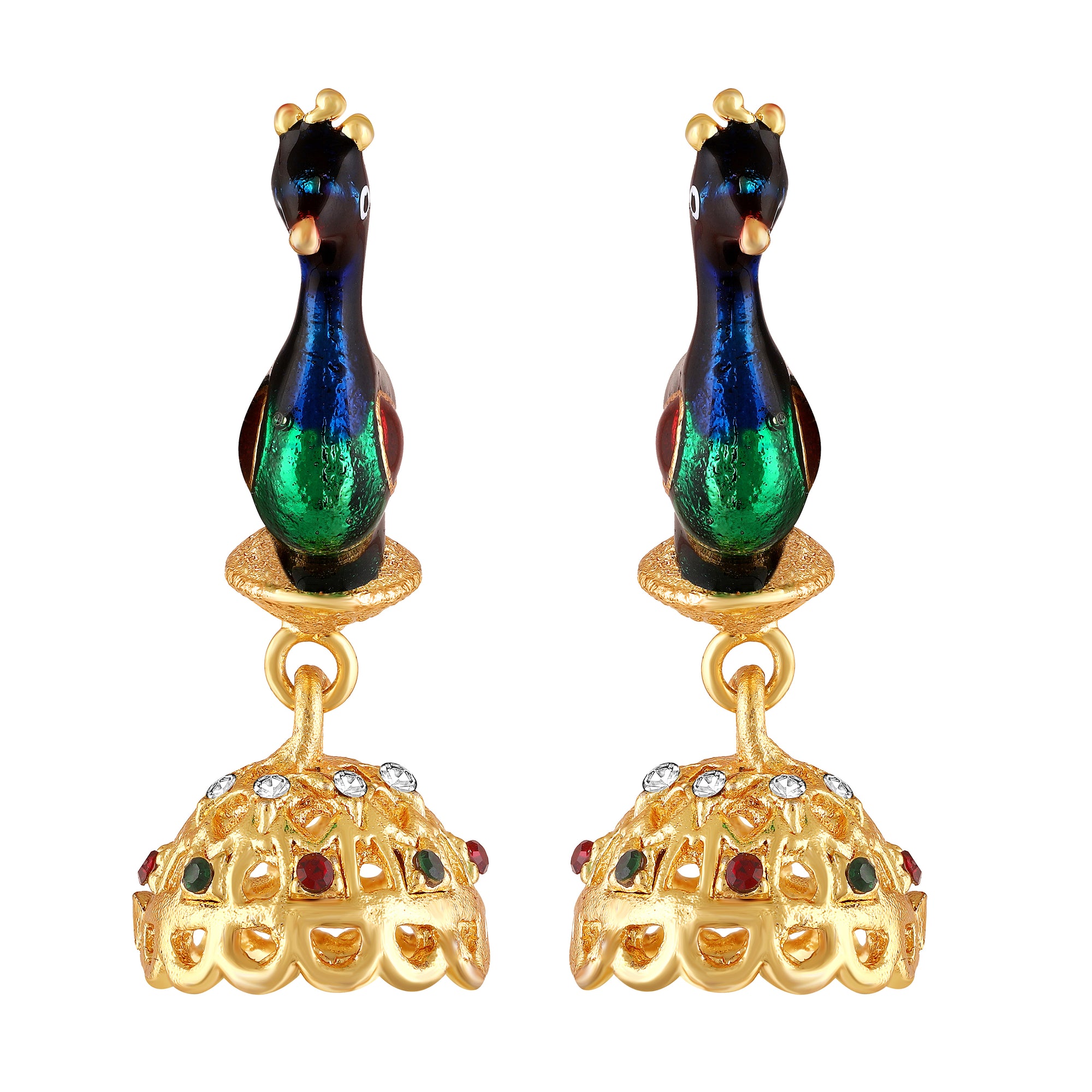 Meenakari Enamel Peacock-Shaped Dangler Jhumka Earrings