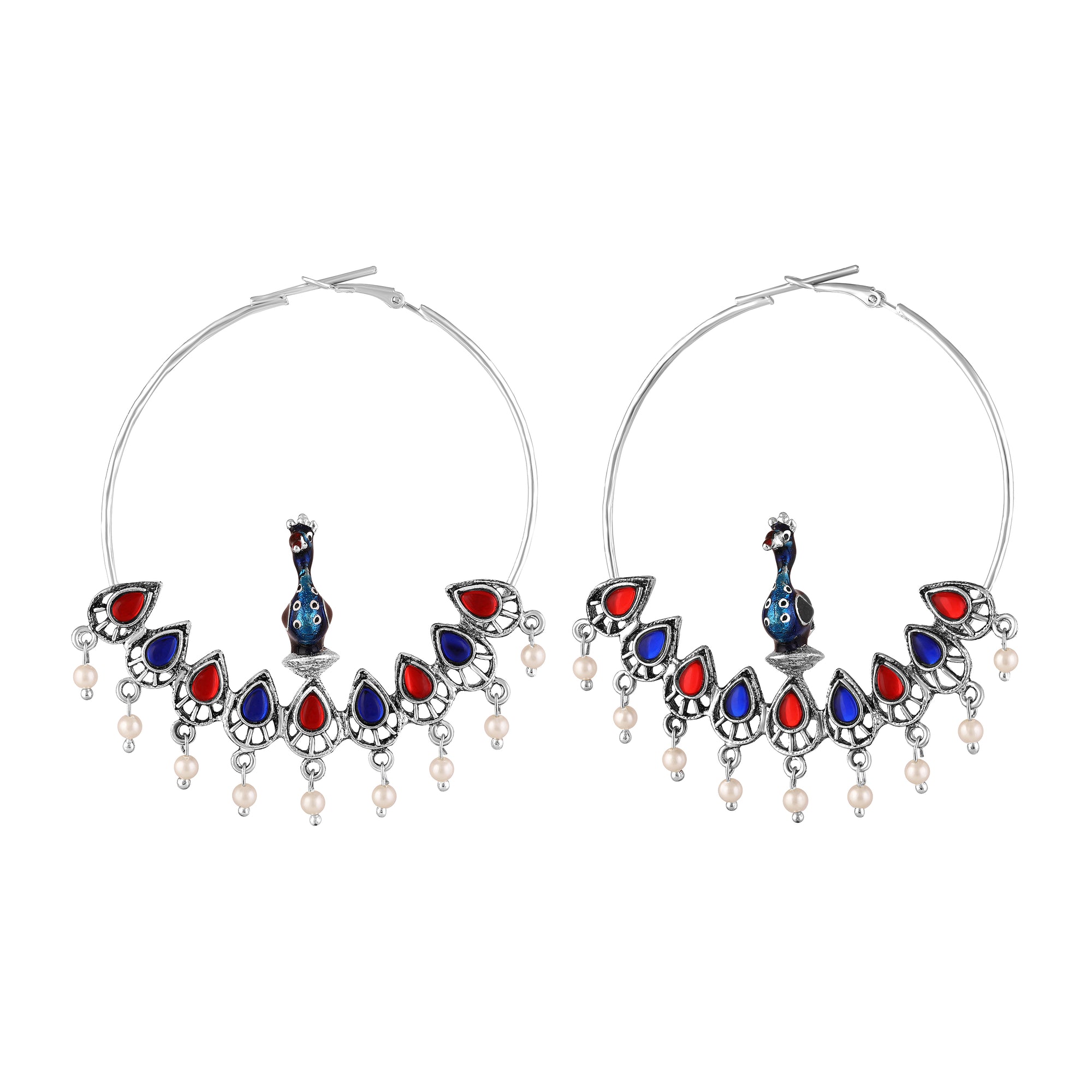 Meenakari Enamel Peacock-Shaped Big Bali Earrings