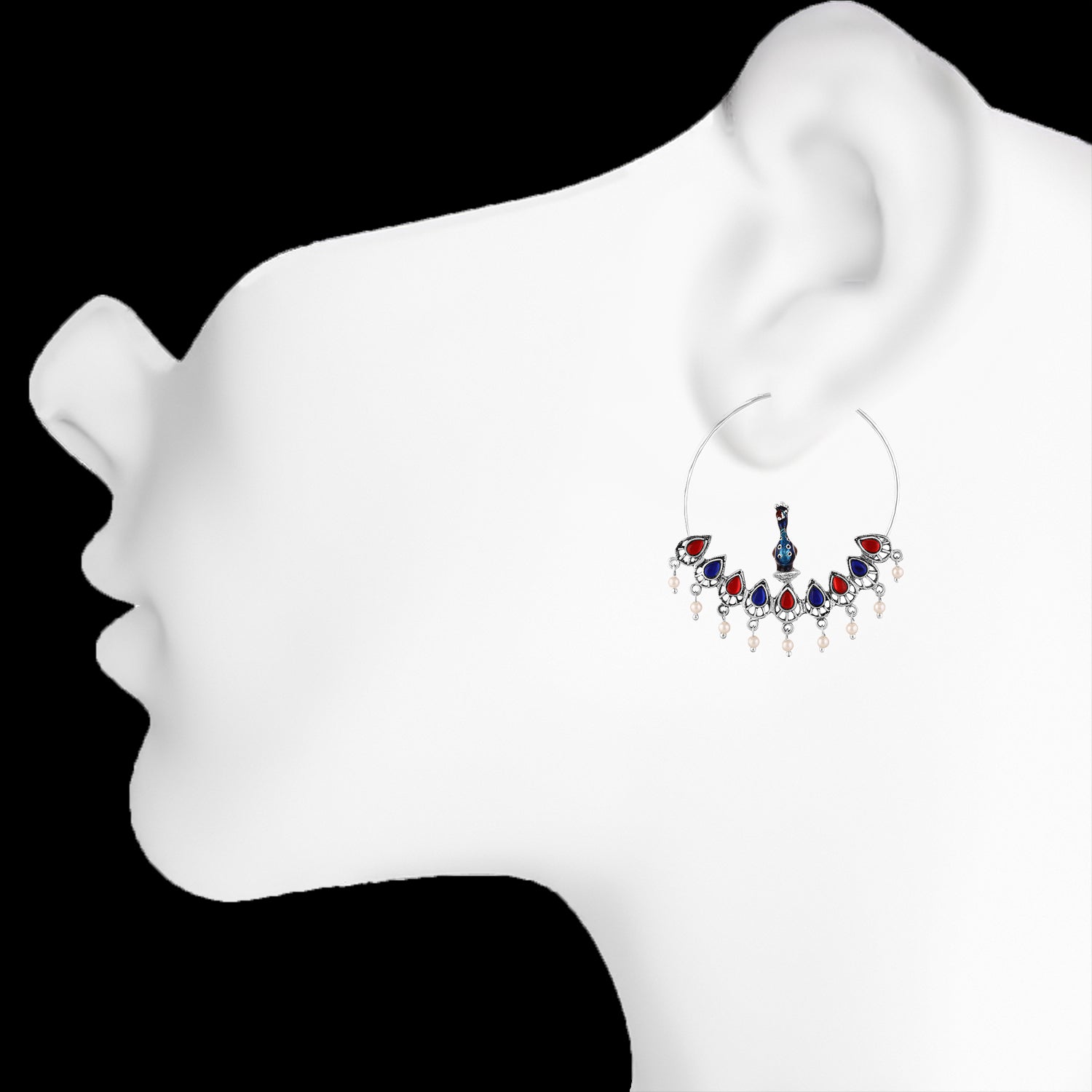 Meenakari Enamel Peacock-Shaped Big Bali Earrings