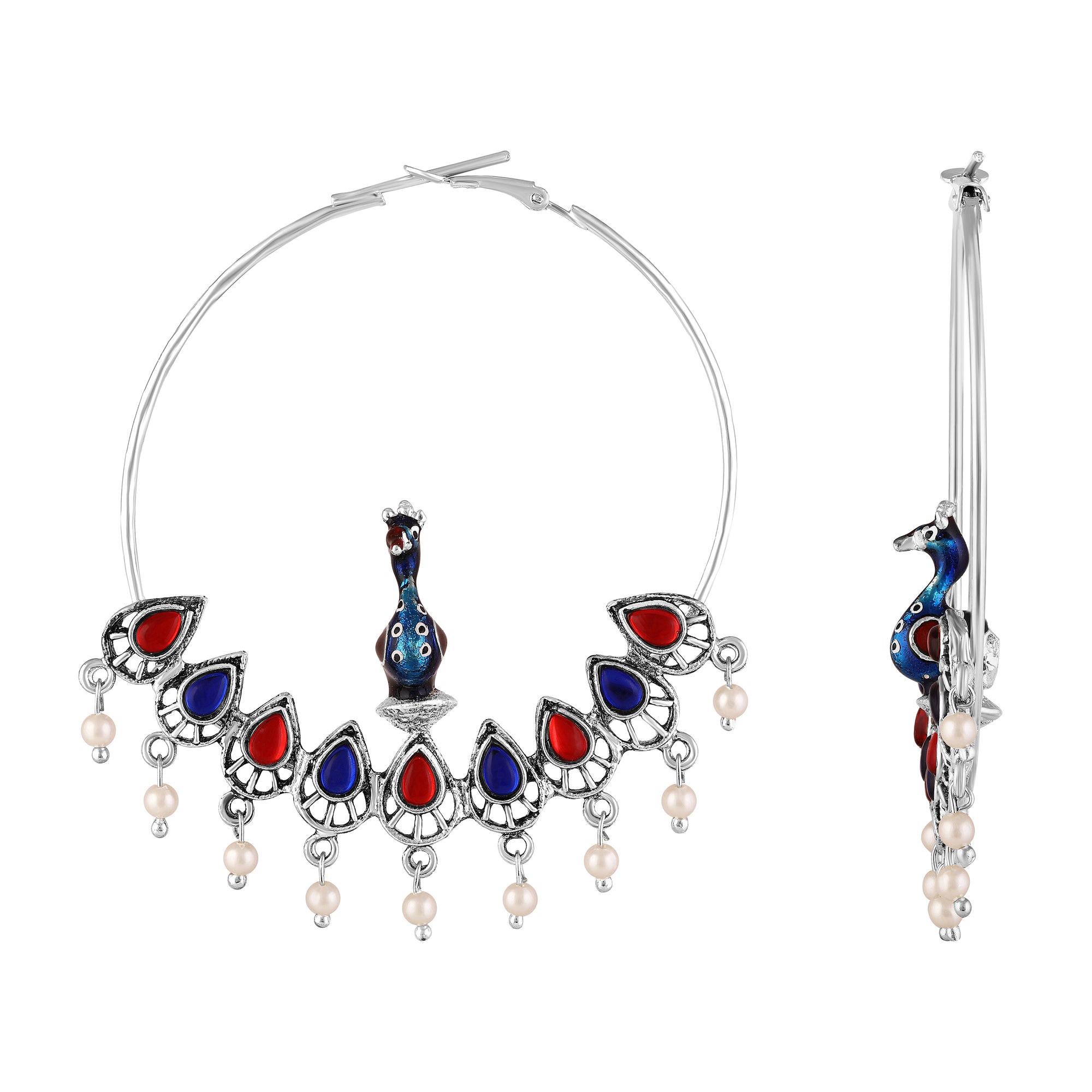 Meenakari Enamel Peacock-Shaped Big Bali Earrings