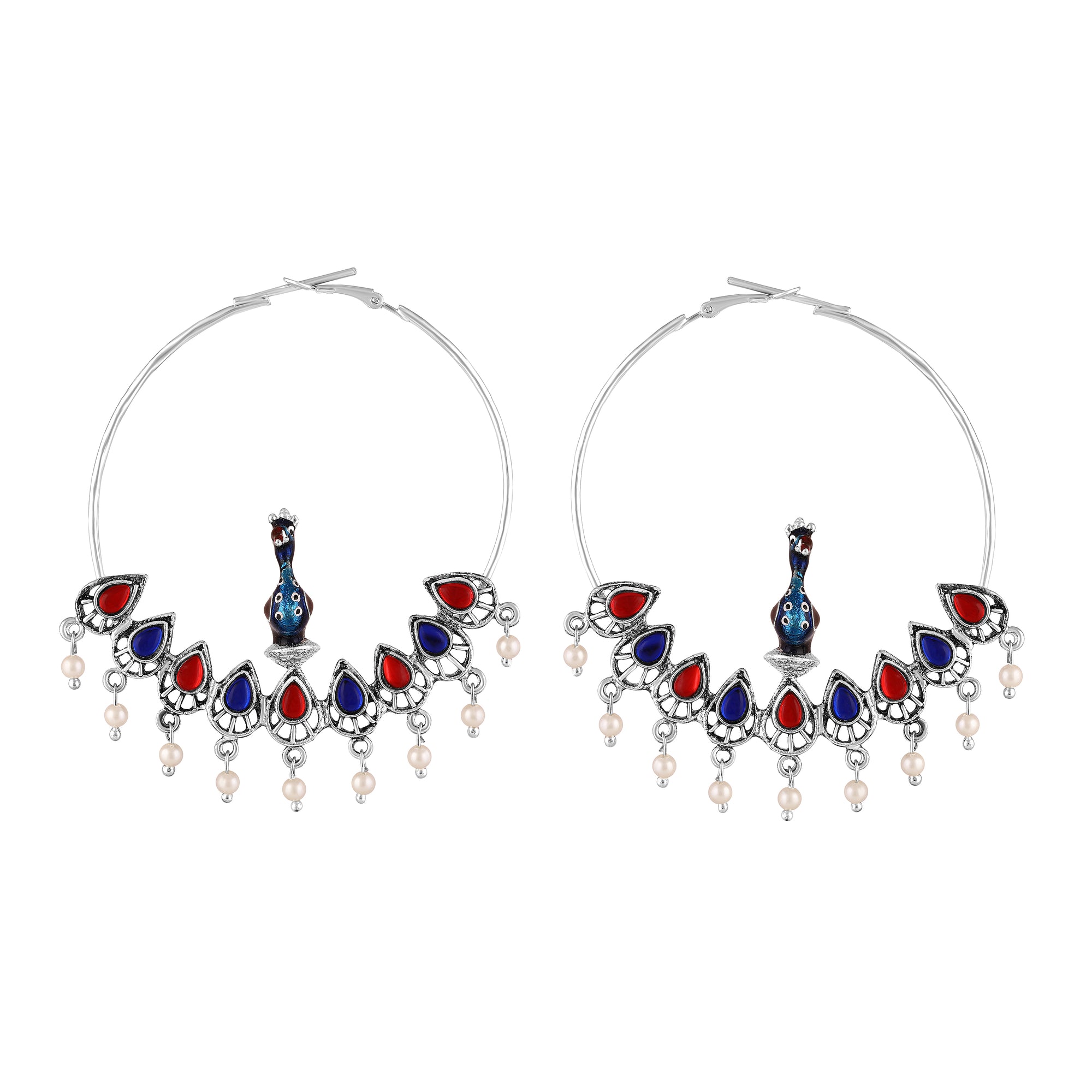 Meenakari Enamel Peacock-Shaped Big Bali Earrings