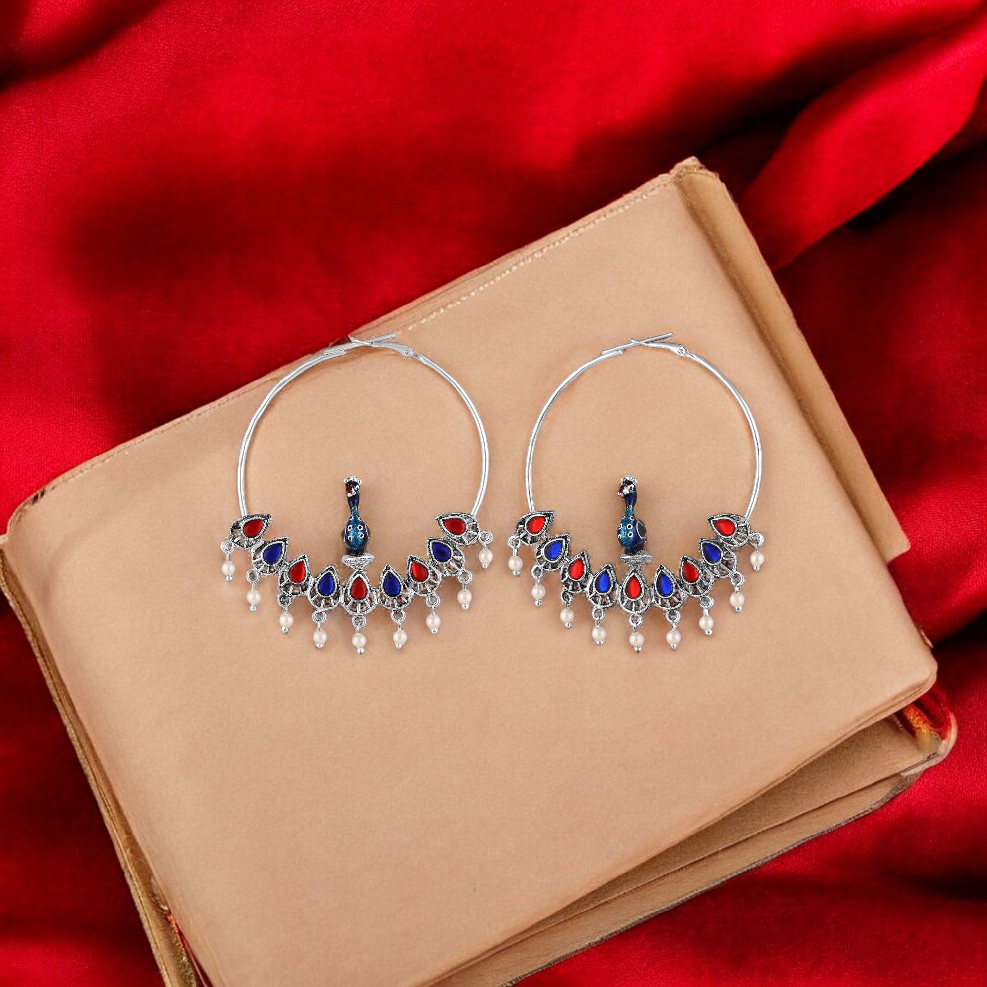 Meenakari Enamel Peacock-Shaped Big Bali Earrings