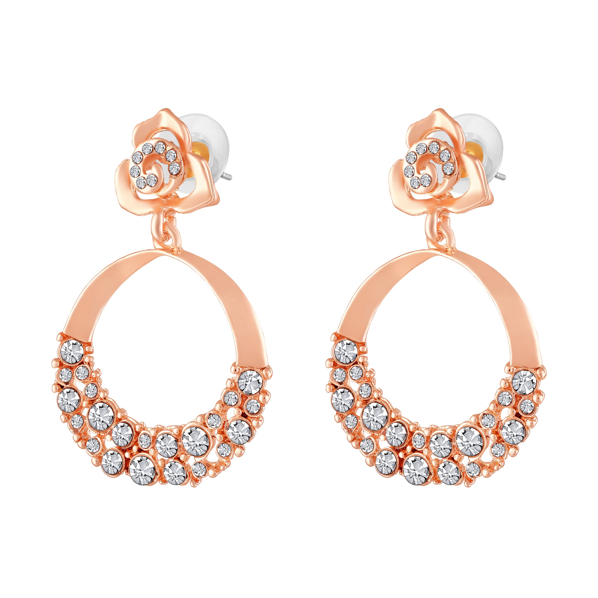 Floral Dangler Crystal Studded Earring Pair