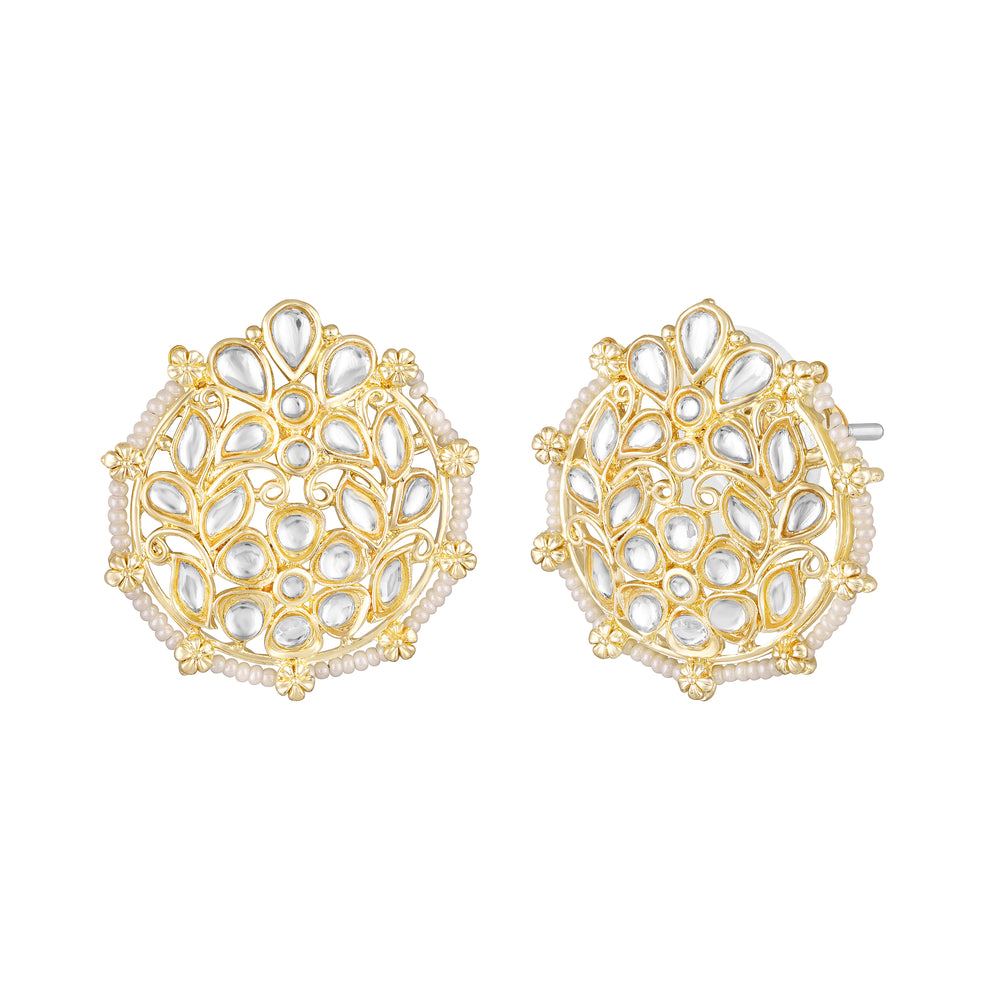 Floral Kundan & Beads Ethnic Stud Earrings