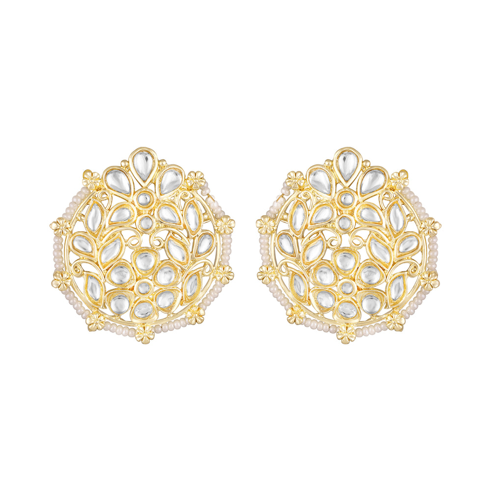 Floral Kundan & Beads Ethnic Stud Earrings