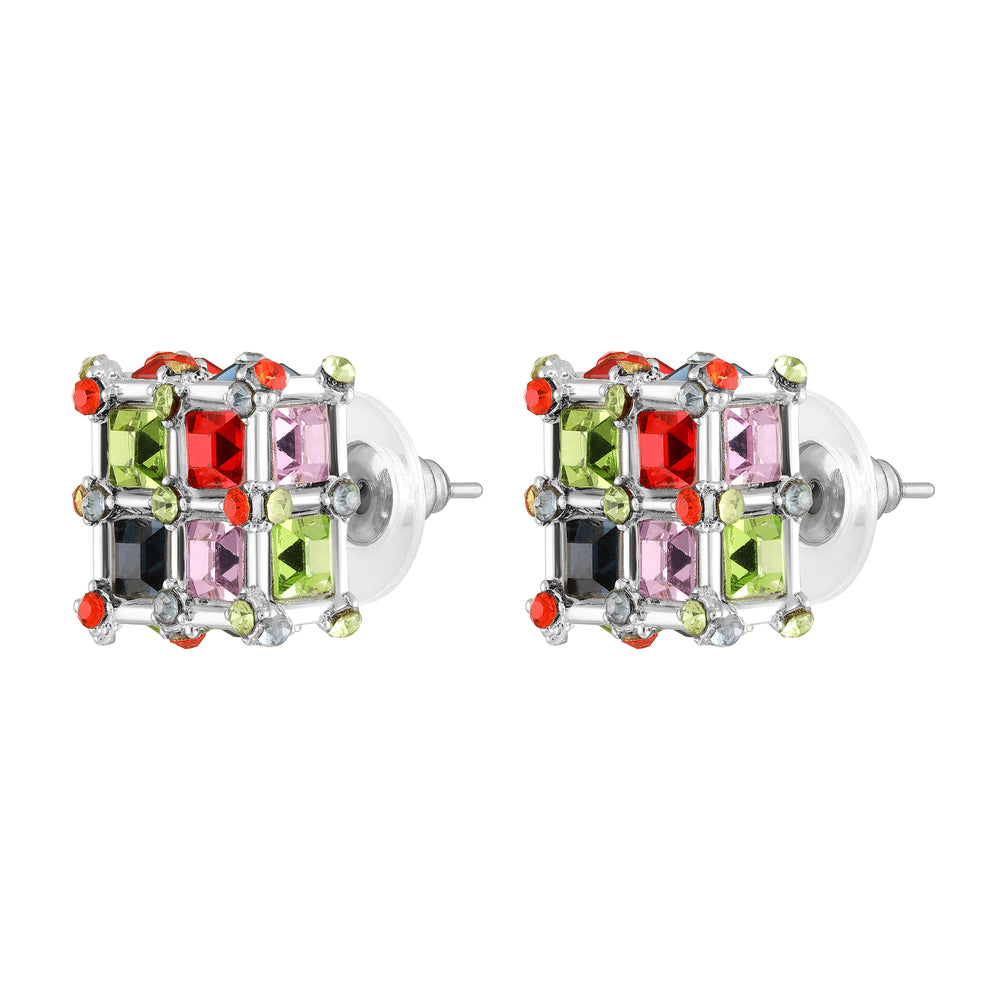 Geometric White AB Crystal Stud Earrings