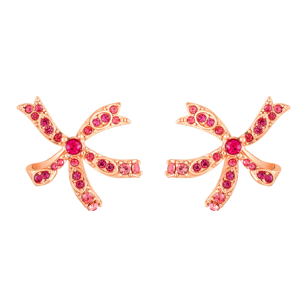 Floral Bow Stud Earrings with Pink Crystals