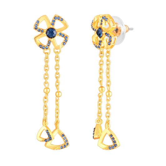 Floral Tassel Drop Earrings with Blue Crystals