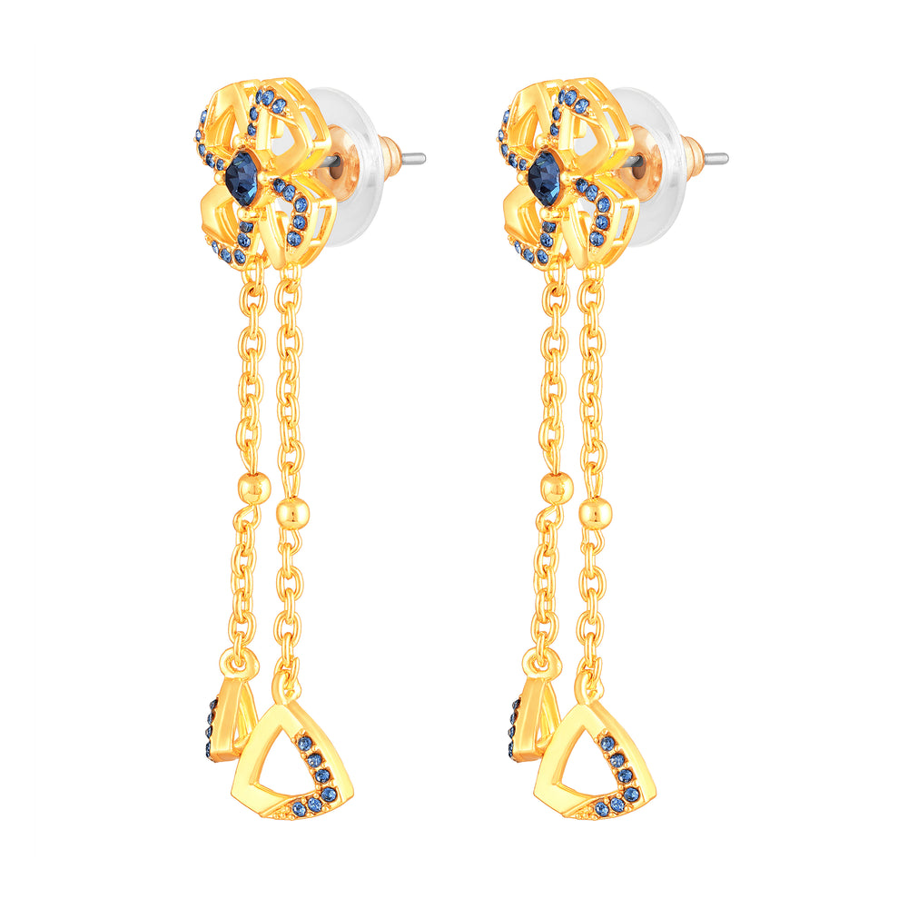 Floral Tassel Drop Earrings with Blue Crystals