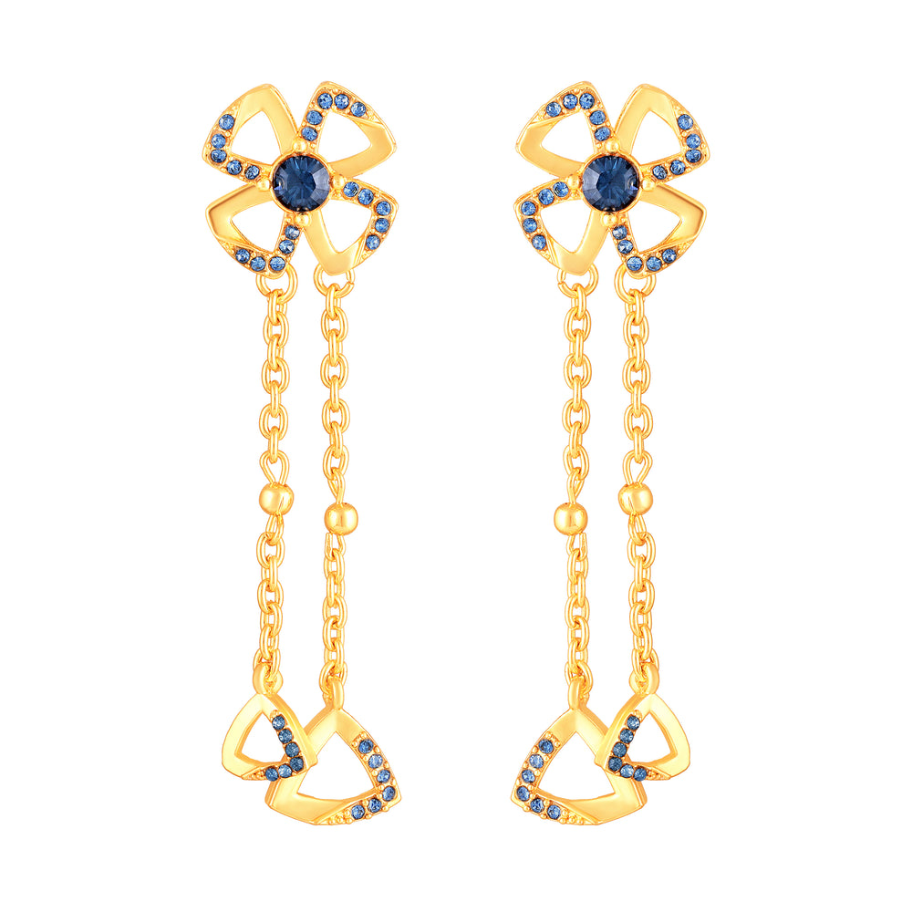 Floral Tassel Drop Earrings with Blue Crystals