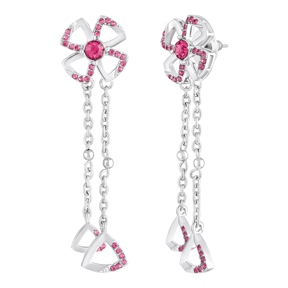 Floral Tassel Drop Earrings with Blue Crystals
