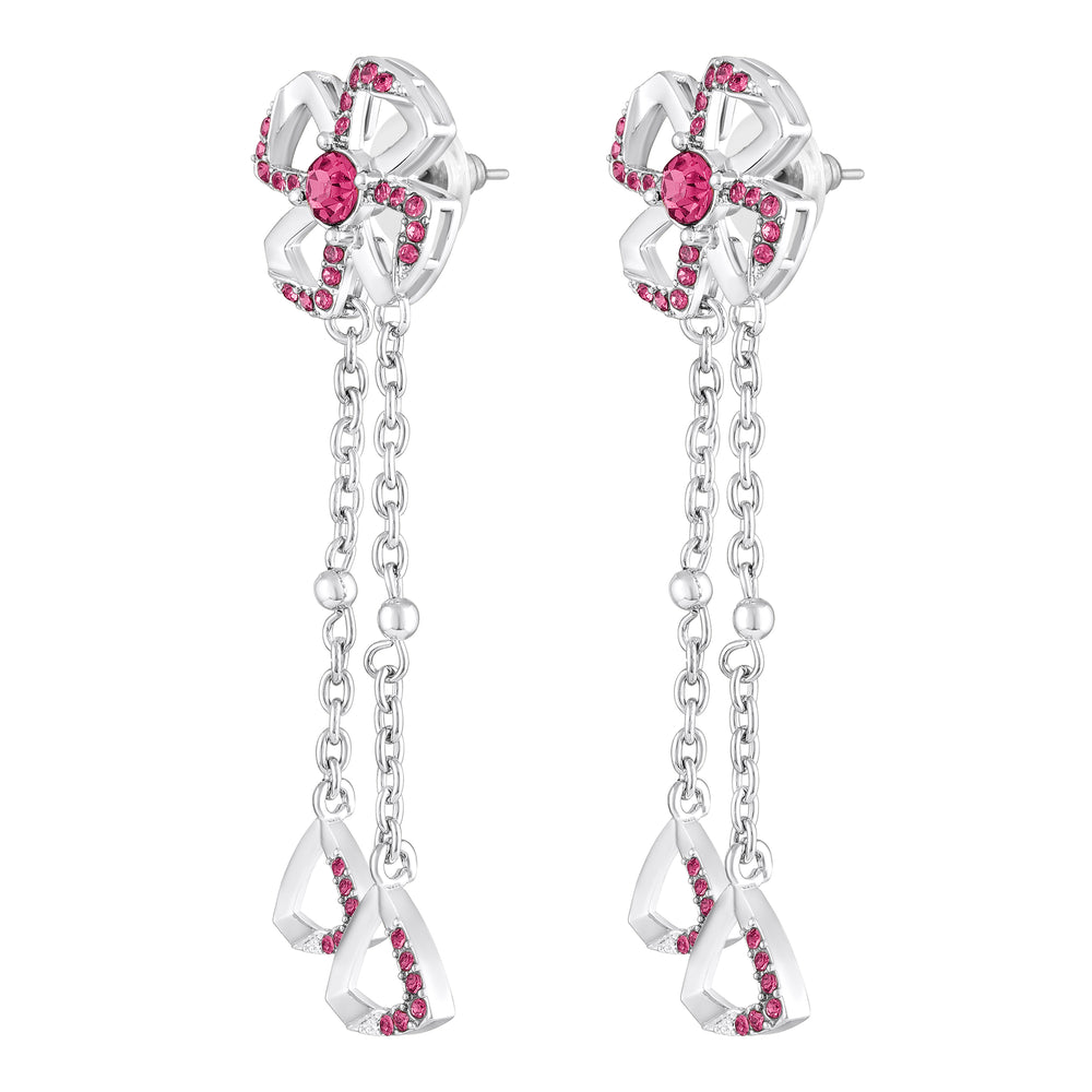 Floral Tassel Drop Earrings with Blue Crystals