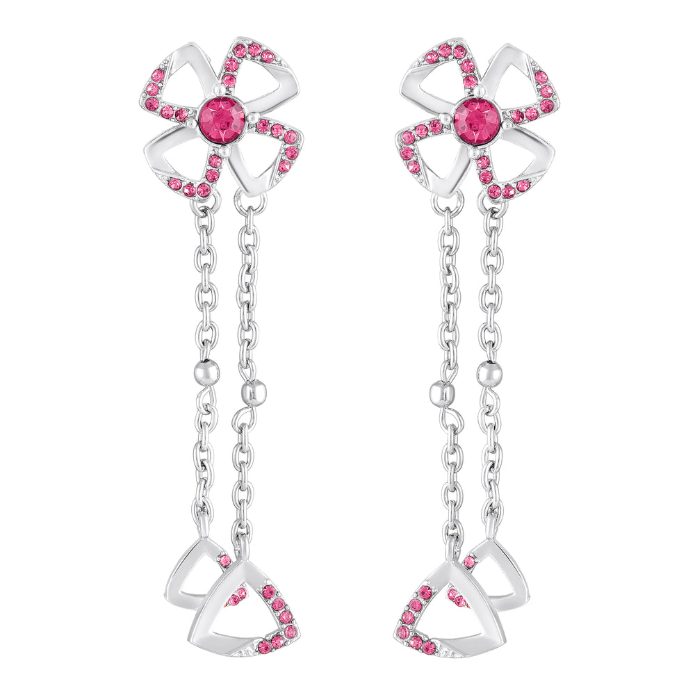 Floral Tassel Drop Earrings with Blue Crystals