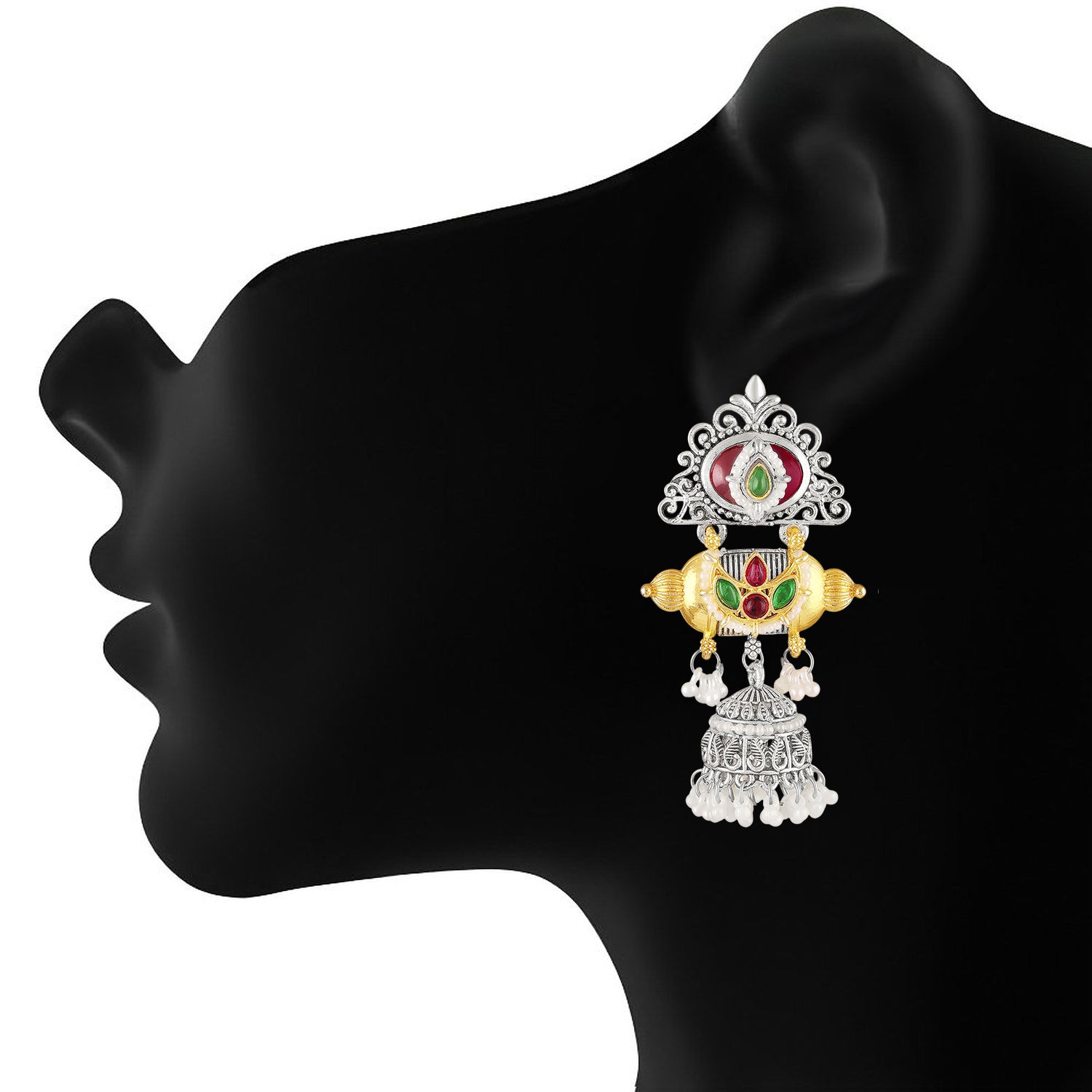 Dual-Tone Temple Dangler Jhumka Earrings with Kundan