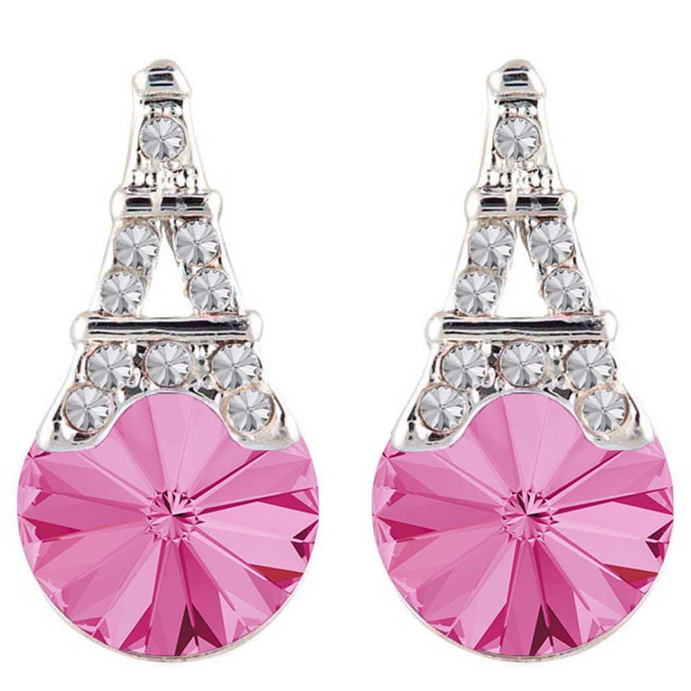 Amethyst Aqua Blue Eiffel Tower Love Earrings with Crystals