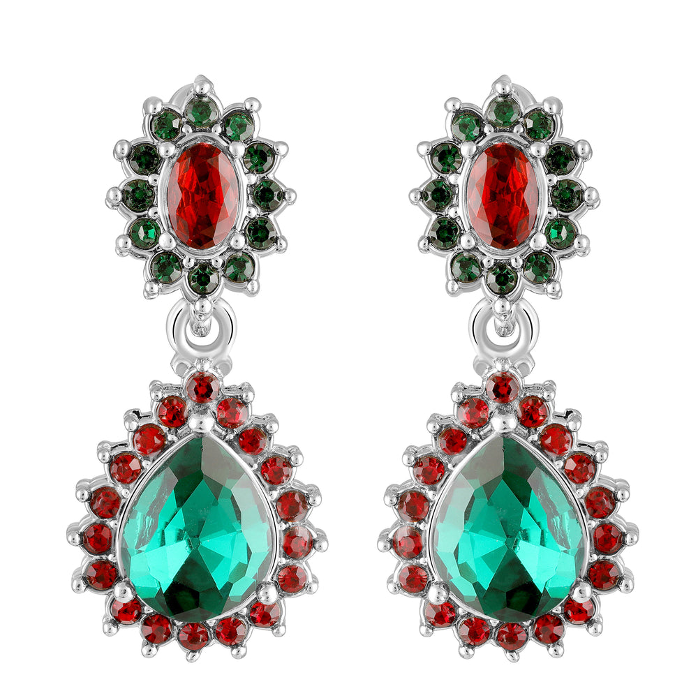 Elegant Teardrop Green & Red Crystals Earrings