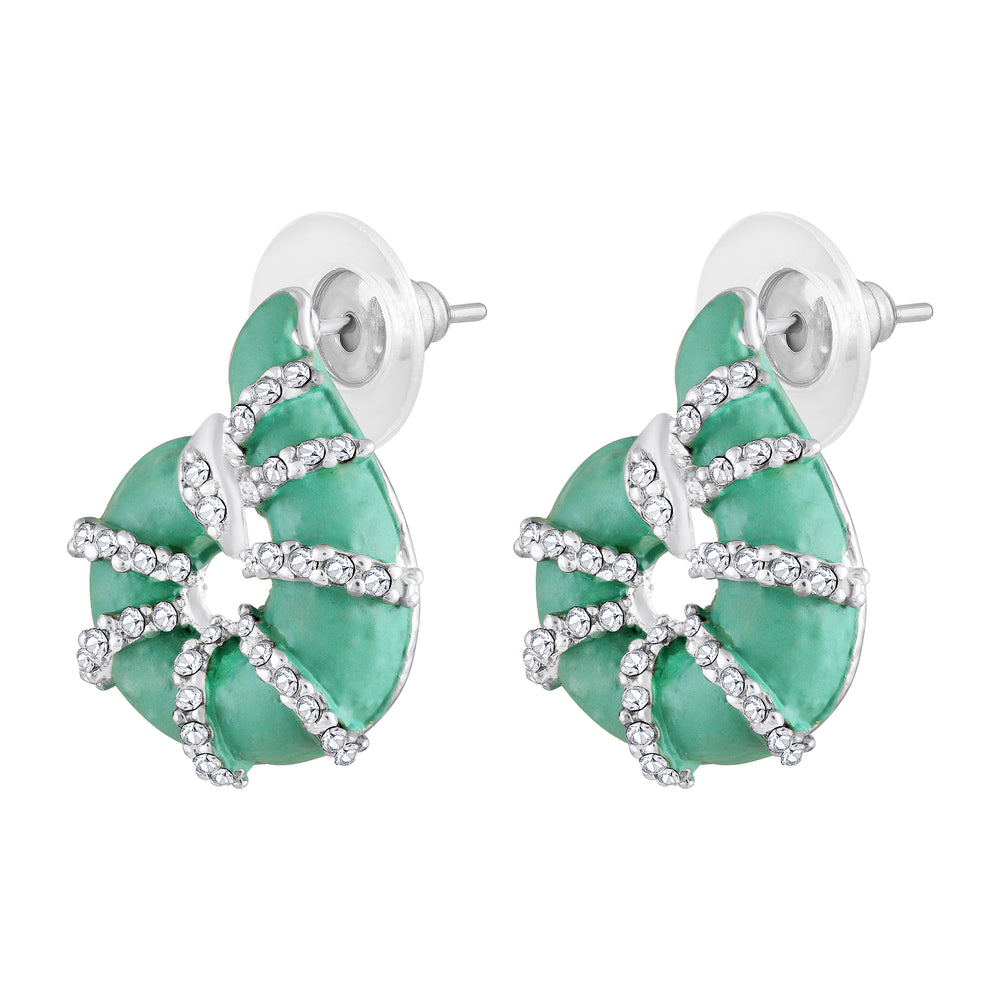 Red Meenakari Work Shell-Shaped Earrings with Crystal Accents