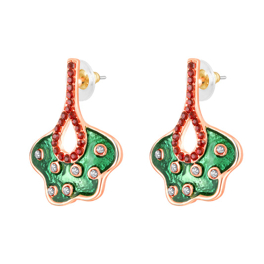 Green Meenakari Work Floral-Fan Shape Dabgler Earrings