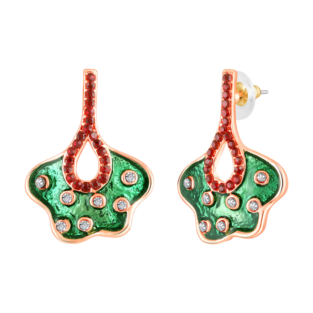 Green Meenakari Work Floral-Fan Shape Dabgler Earrings