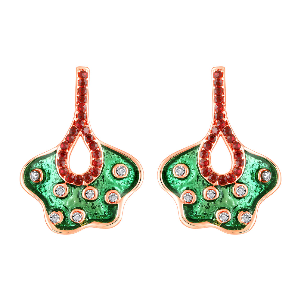 Green Meenakari Work Floral-Fan Shape Dabgler Earrings