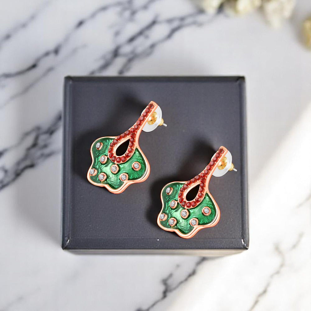 Green Meenakari Work Floral-Fan Shape Dabgler Earrings