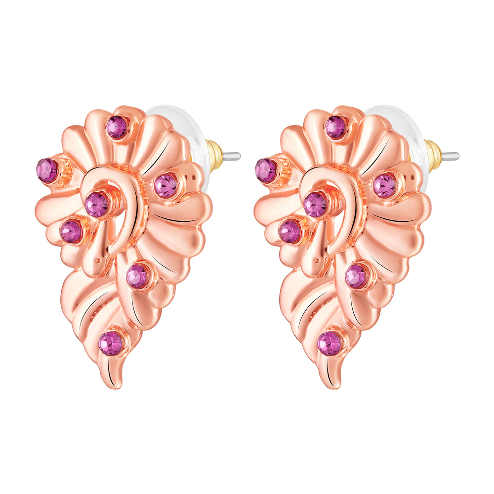 Leaf Motif Earrings with Pink Crystals