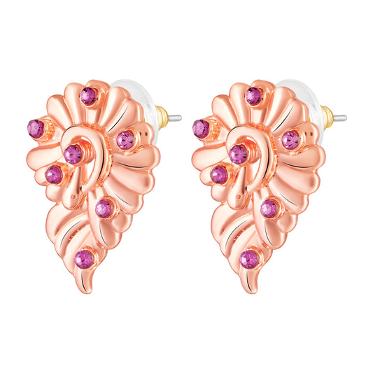 Leaf Motif Earrings with Pink Crystals