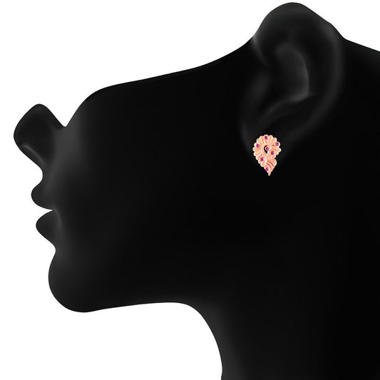 Leaf Motif Earrings with Pink Crystals