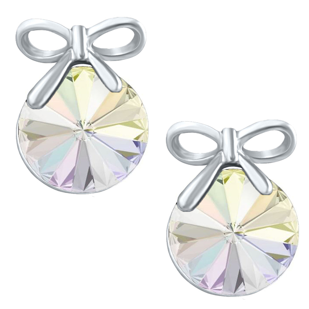 Bow Earrings with White AB Cubic Zirconias