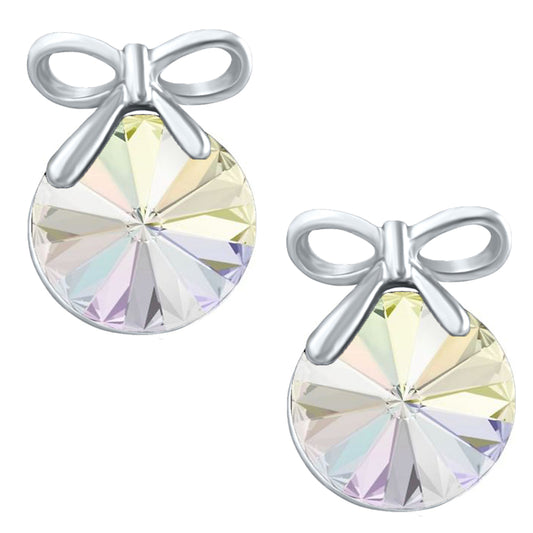 Bow Earrings with White AB Cubic Zirconias