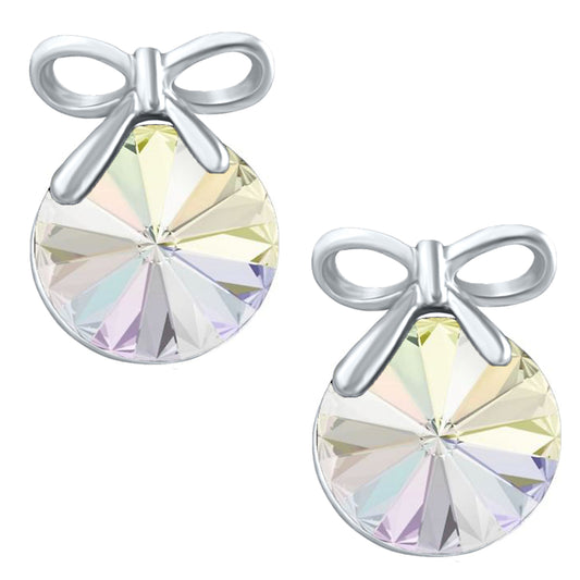 Bow Earrings with White AB Swarovski Crystals