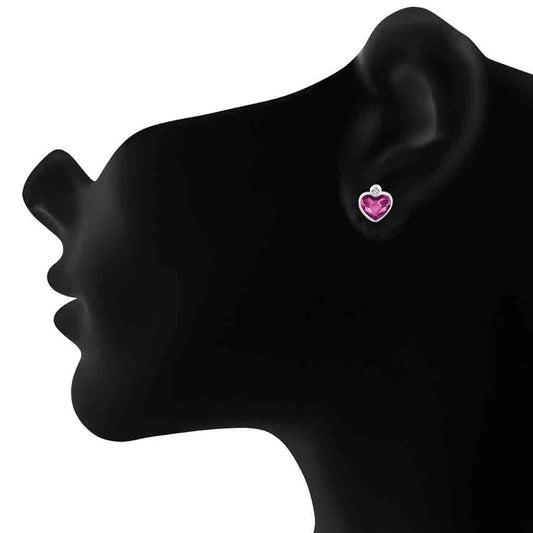 Valentine Gift Fushia Purple Heart Earrings with Cubic Zirconias