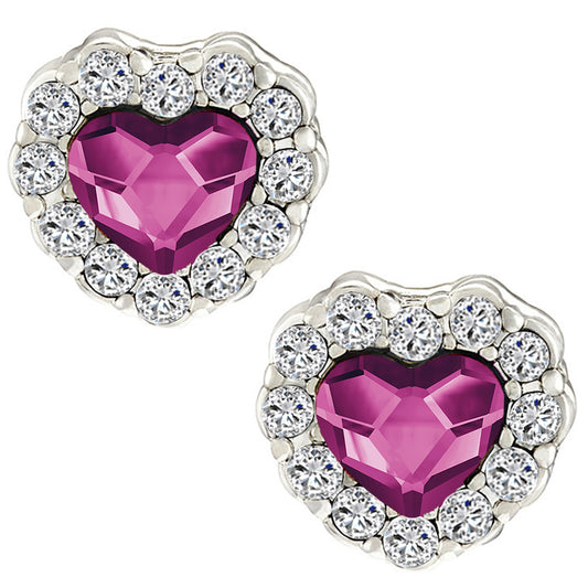 Valentine Gift Fushia Purple Heart Earrings with Cubic Zirconias