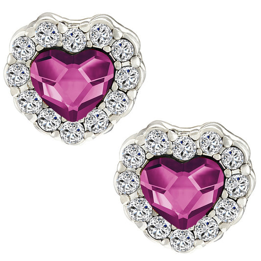 Valentine Gift Fushia Purple Heart Earrings with Swarovski Crystals