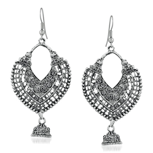 Oxidised Silver Traditional Antique Dangler Earrings