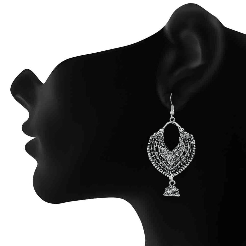 Oxidised Silver Traditional Antique Dangler Earrings