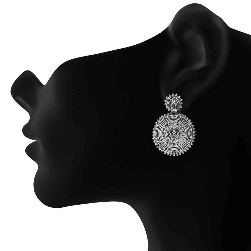 Oxidised Silver Ethnic Antique Dangler Earrings
