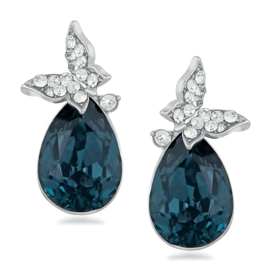 Exclusive Montana Blue and White Crystals Butterfly Stud Earrings