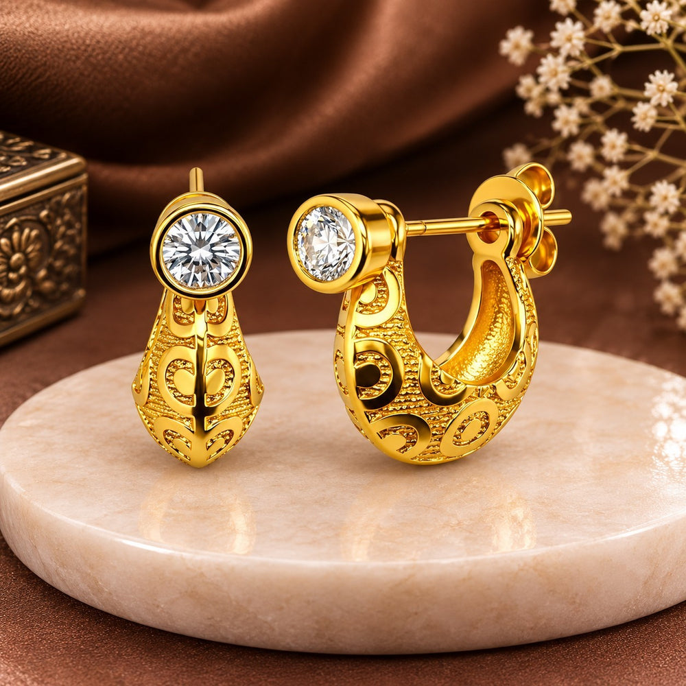 Round Crystal Big Textured Design Kaju Bali Stud