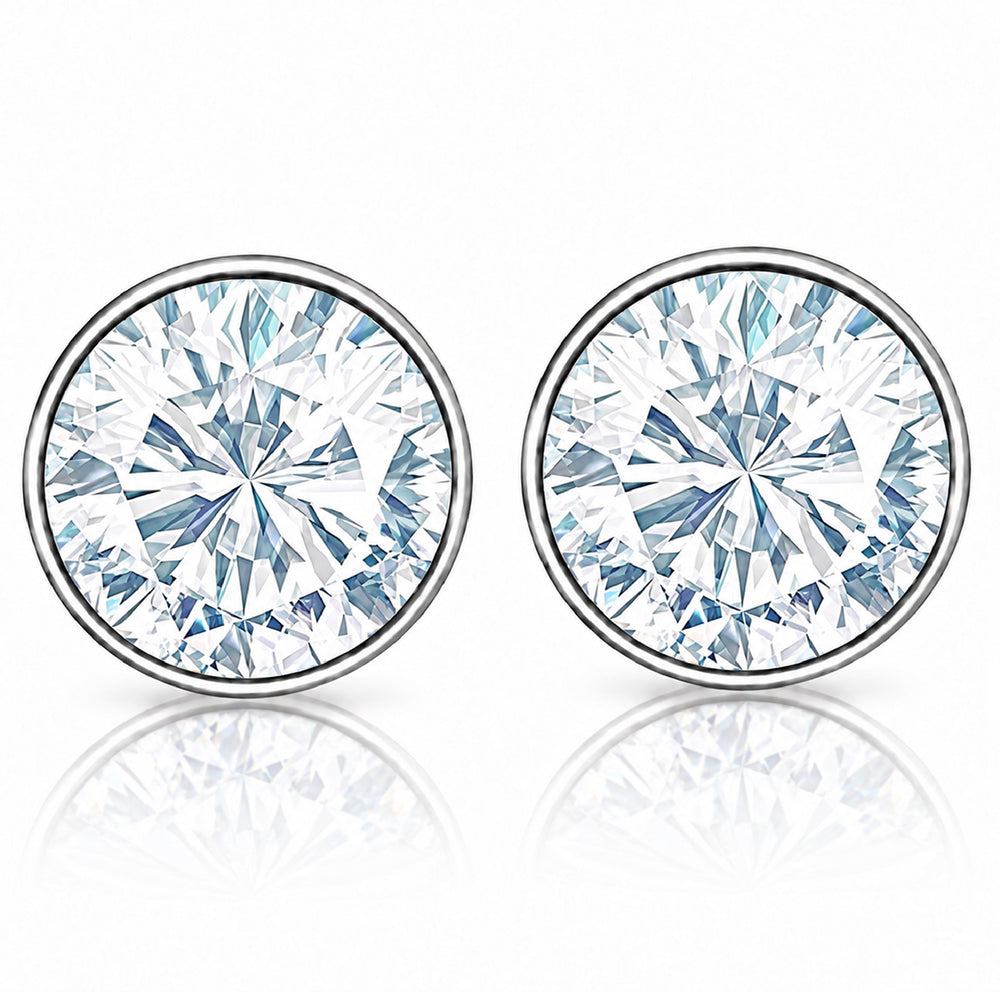Classic Round Solitaire CZ Men's Stud Earring Pair