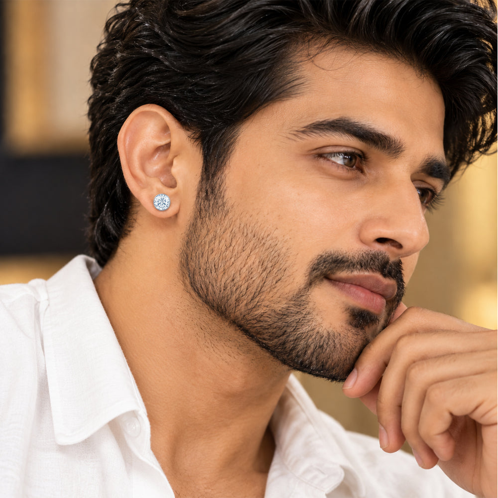 Classic Round Solitaire CZ Men's Stud Earring Pair