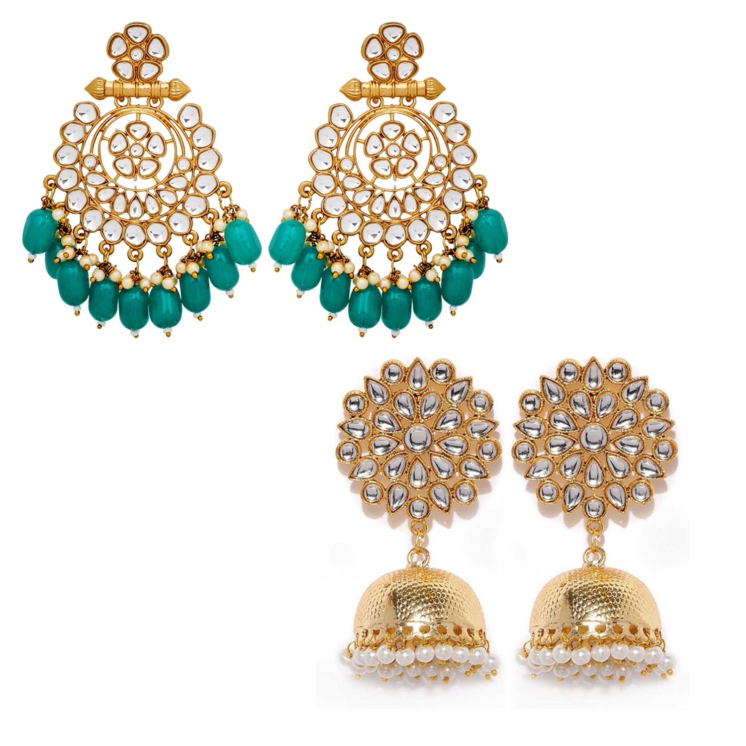 Combo of 2 Pairs of Traditional Dangler and Floral Jhumki Earrings