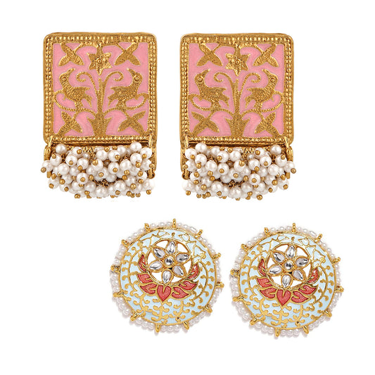Combo of 2 Pairs of Traditional Dangler and Round Shaped Earrings