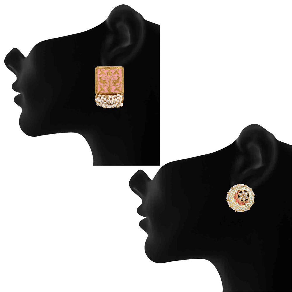 Combo of 2 Pairs of Traditional Dangler and Round Shaped Earrings