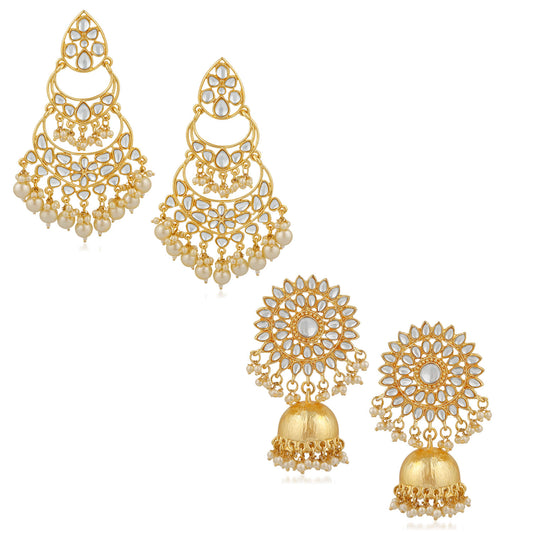 Combo of 2 Pairs of Traditional Dangler and Floral Jhumki Earrings